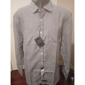 New English Laundry Shirt Mens 3XL Black Label Long Sleeve Button Up Black White